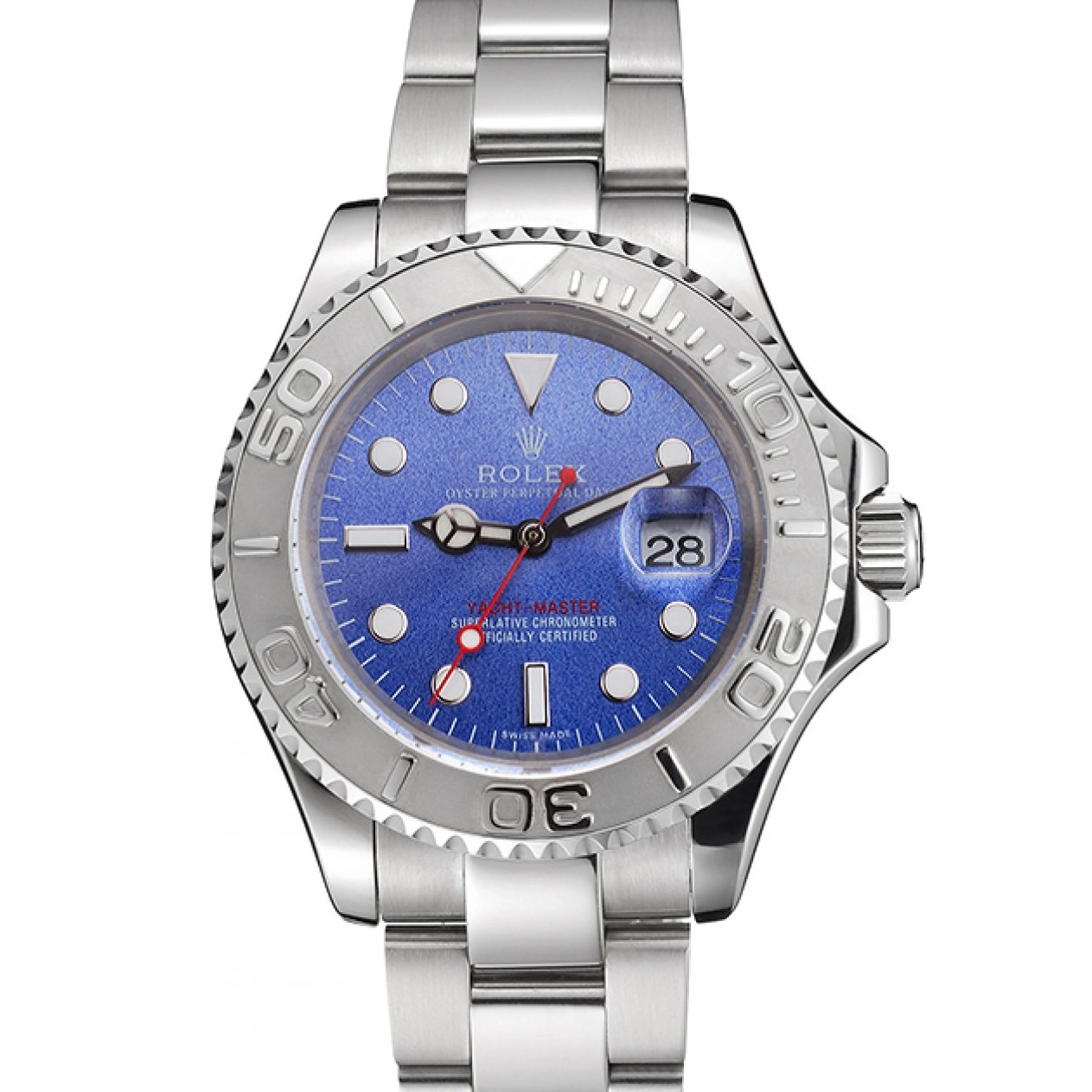 Aaa replica watch Steel And Swiss Dial Rolex Stainless Yacht-Master Bracelet Blue Case 0805